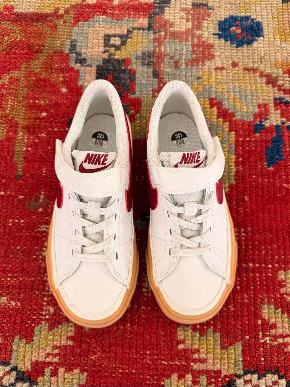 Nike Kids White and Red Low-Top Sneakers with Gum Sole size 12